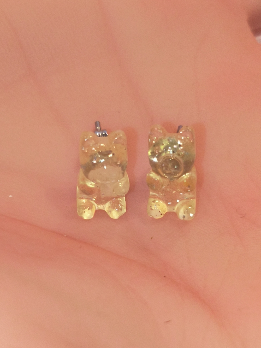 Lot of 4 Pairs Novelty Resin Gummy Bear Sugar Druzy Stud Earrings Glitter Candy - Picture 4 of 5